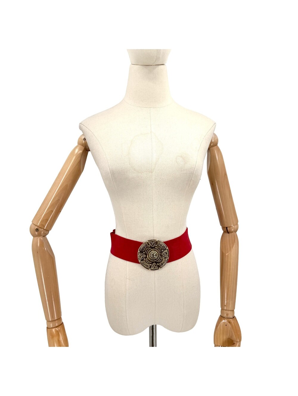 Vintage 80s Pearl Red Gold Medallion Stretch Belt